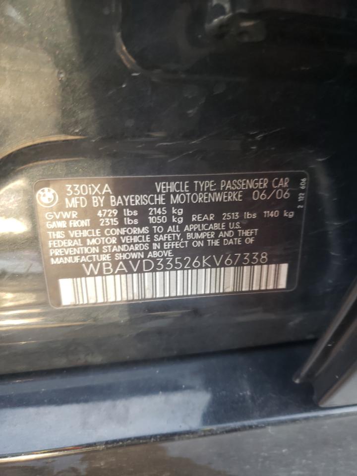 2006 BMW 330 Xi VIN: WBAVD33526KV67338 Lot: 86527964