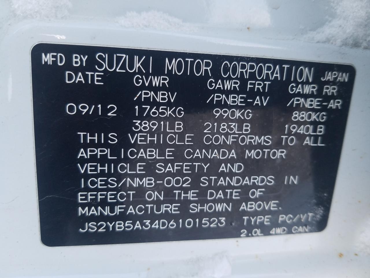 2013 Suzuki Sx4 VIN: JS2YB5A34D6101523 Lot: 83203184