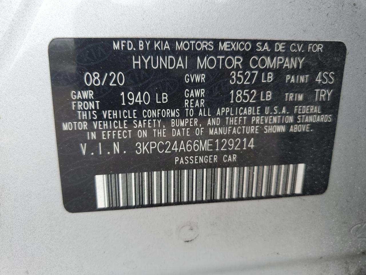 VIN 3KPC24A66ME129214 2021 HYUNDAI ACCENT no.12