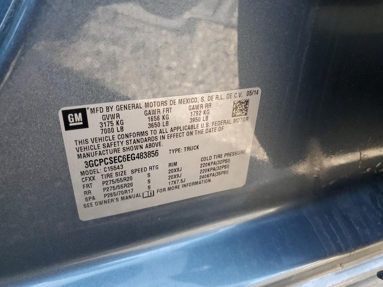 VIN 3GCPCSEC6EG483856 2014 CHEVROLET ALL Models no.12