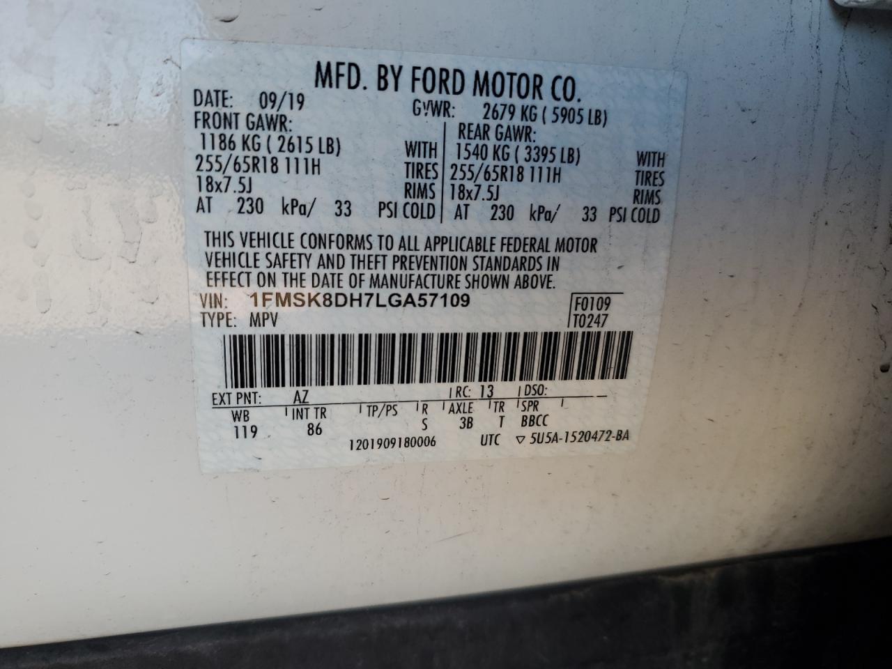 2020 Ford Explorer Xlt VIN: 1FMSK8DH7LGA57109 Lot: 84008174