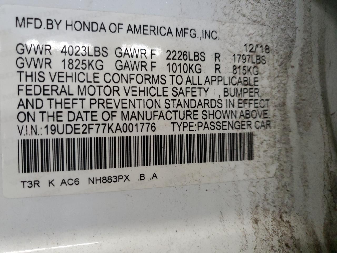 VIN 19UDE2F77KA001776 2019 ACURA ILX no.12