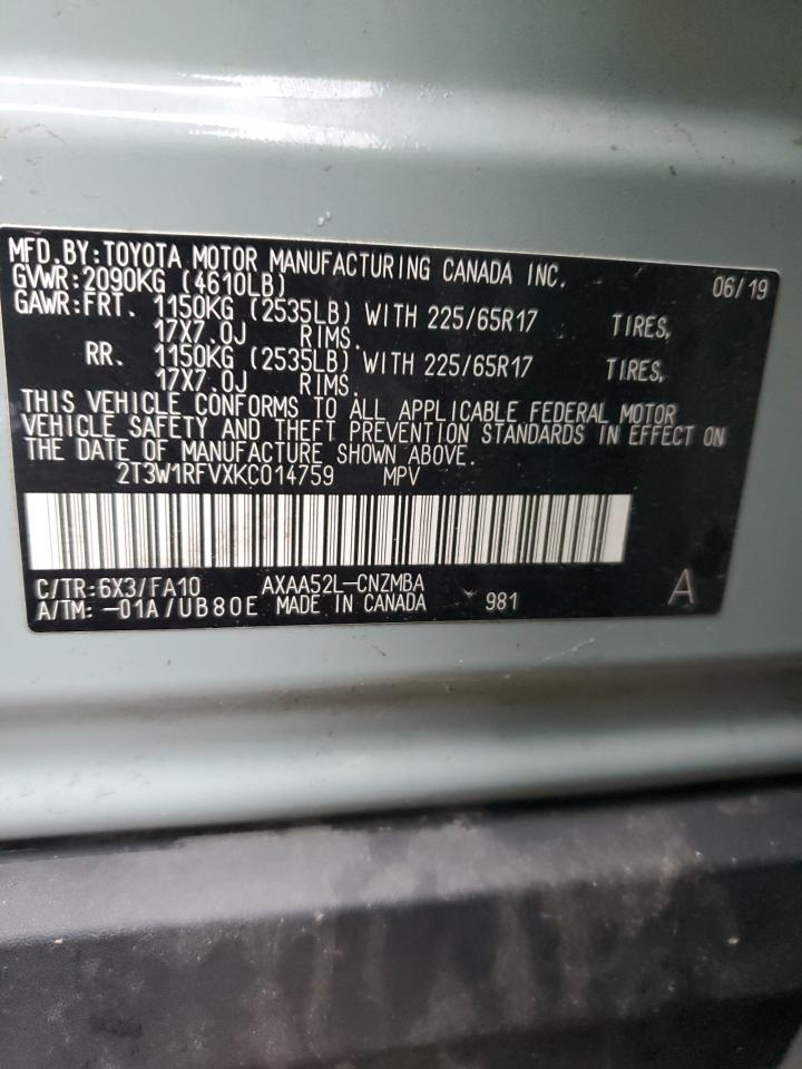 2T3W1RFVXKC014759 TOYOTA RAV4 2019