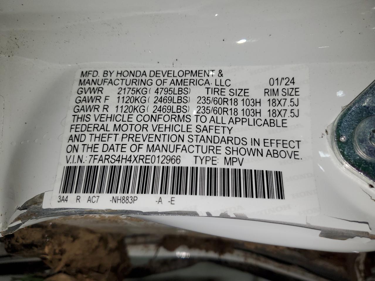 VIN 7FARS4H4XRE012966 2024 HONDA CRV no.13