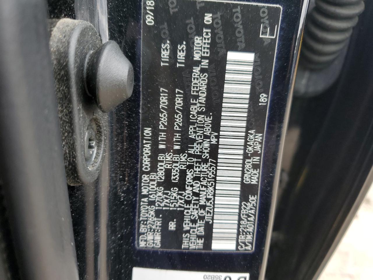 JTEZU5JR8K5195577 TOYOTA 4RUNNER 2019