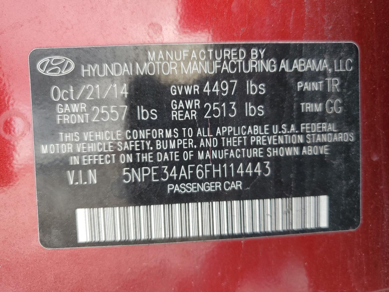 VIN 5NPE34AF6FH114443 2015 HYUNDAI SONATA no.12