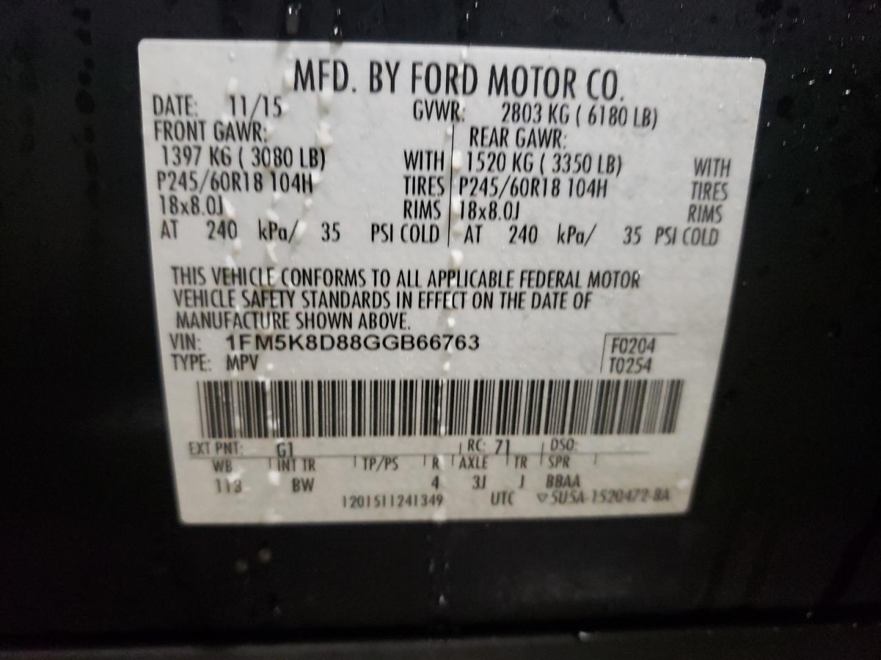 1FM5K8D88GGB66763 FORD EXPLORER 2016