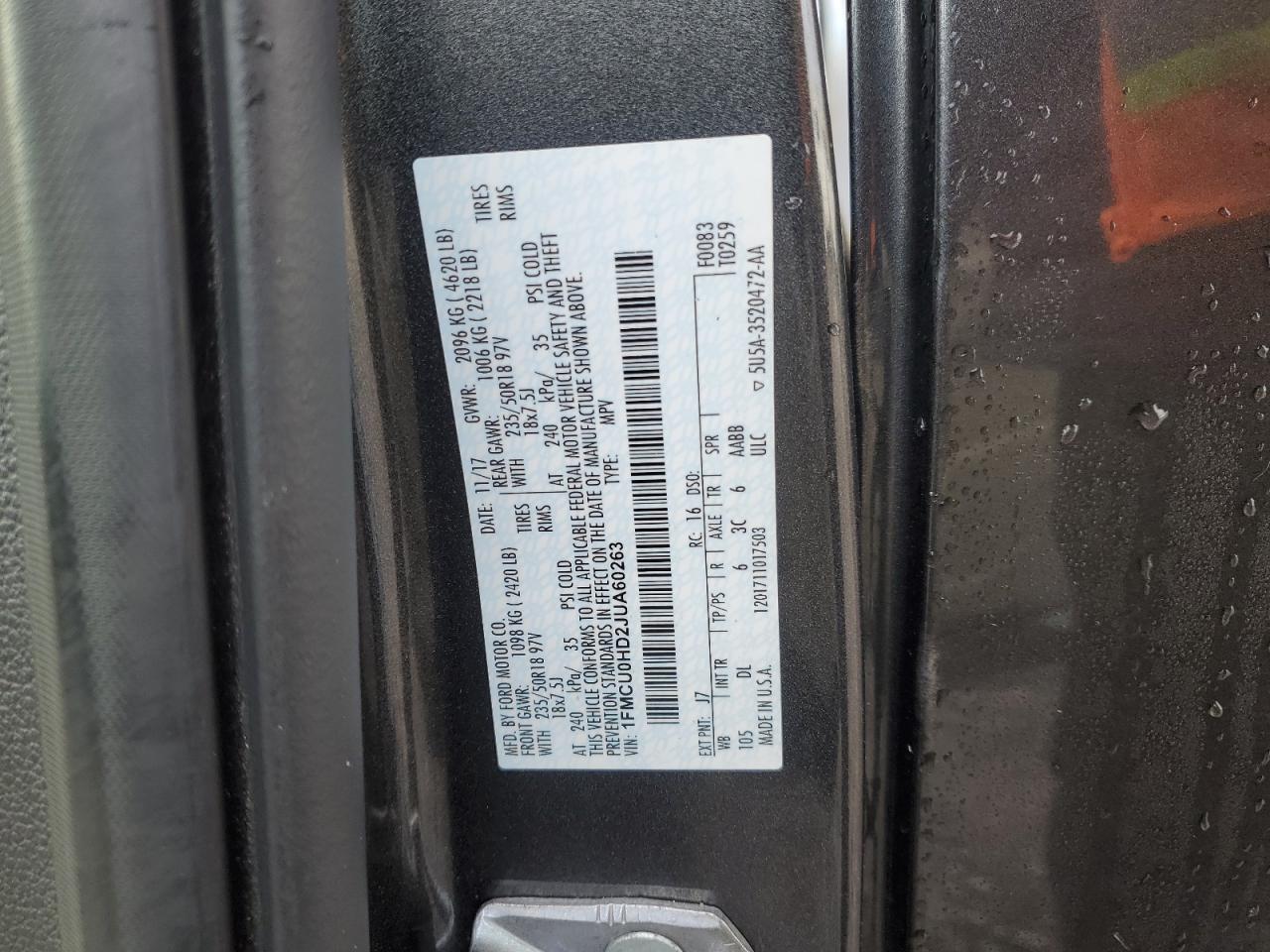 1FMCU0HD2JUA60263 FORD ESCAPE 2018