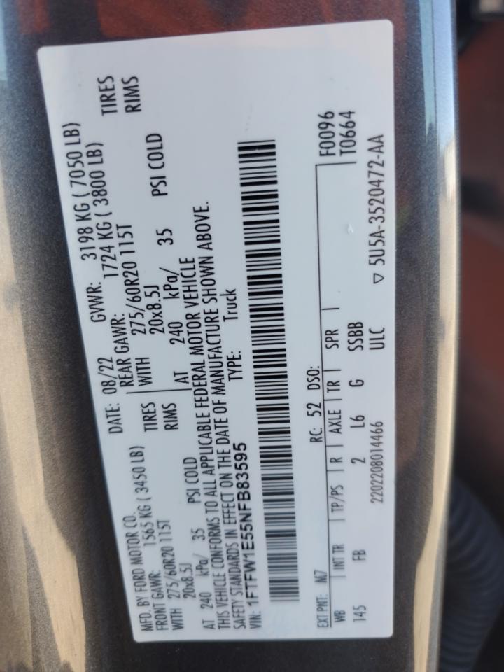 1FTFW1E55NFB83595 FORD F-150 2022