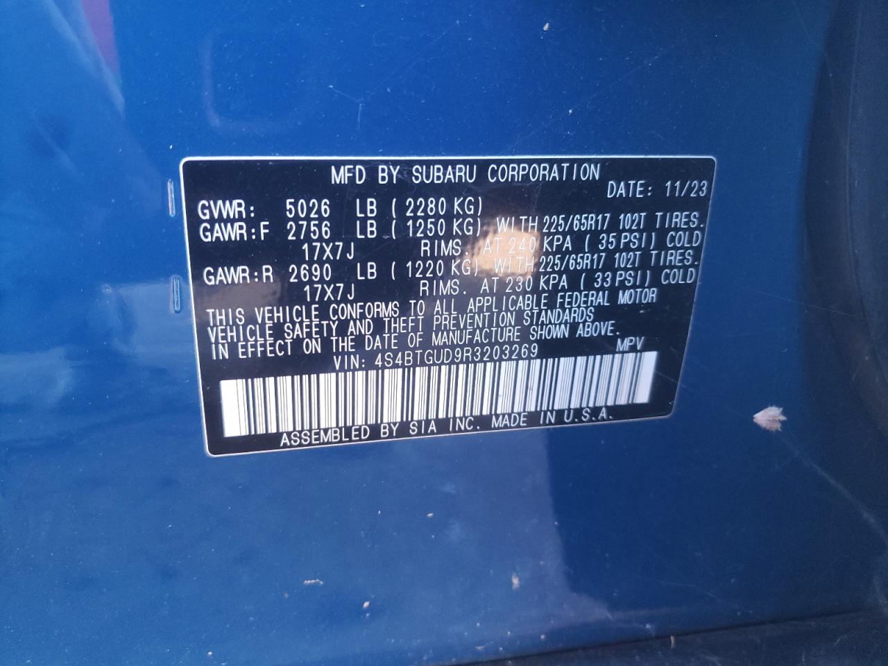 2024 Subaru Outback Wilderness VIN: 4S4BTGUD9R3203269 Lot: 86247485