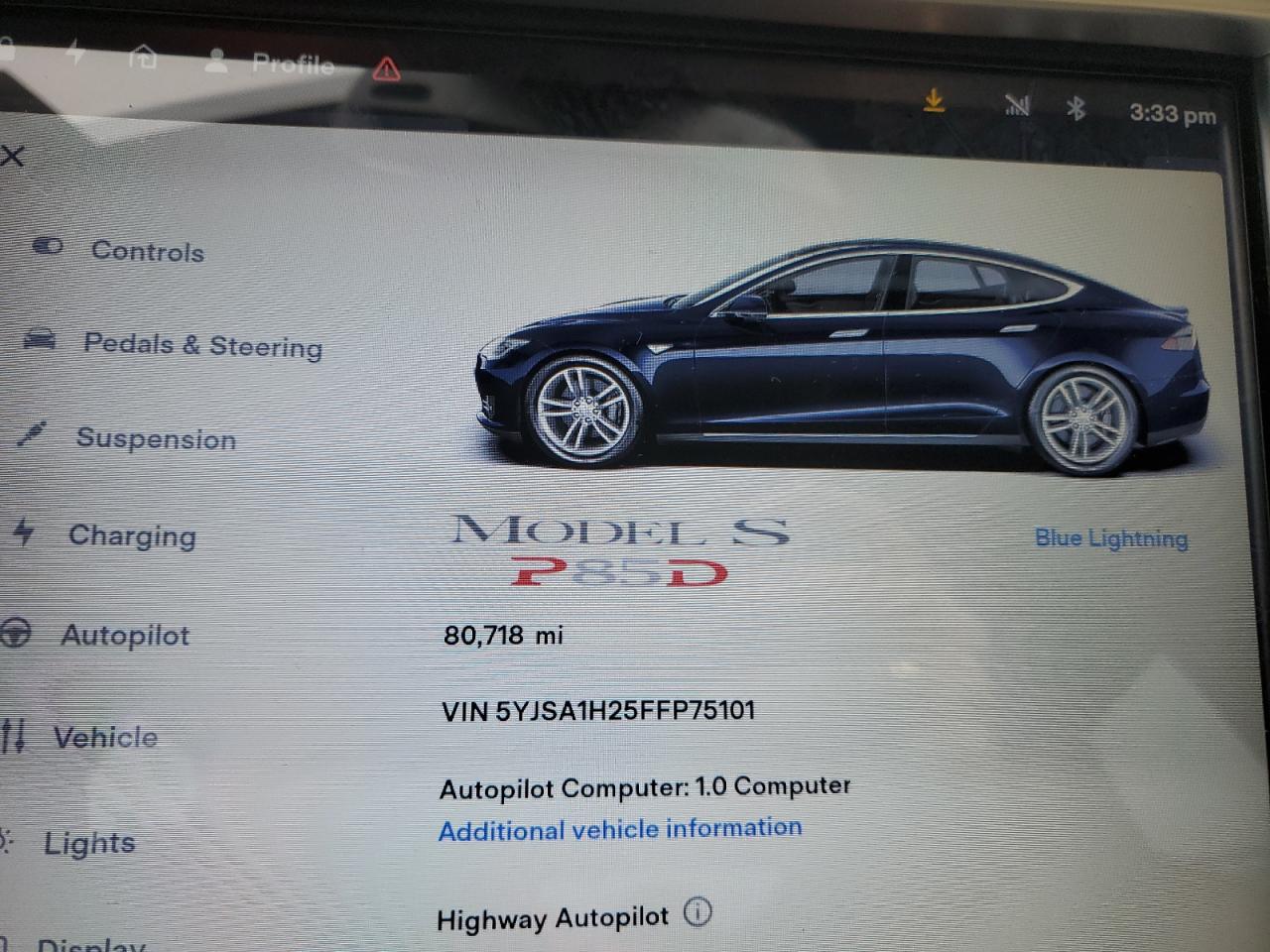 VIN 5YJSA1H25FFP75101 2015 TESLA MODEL S no.9