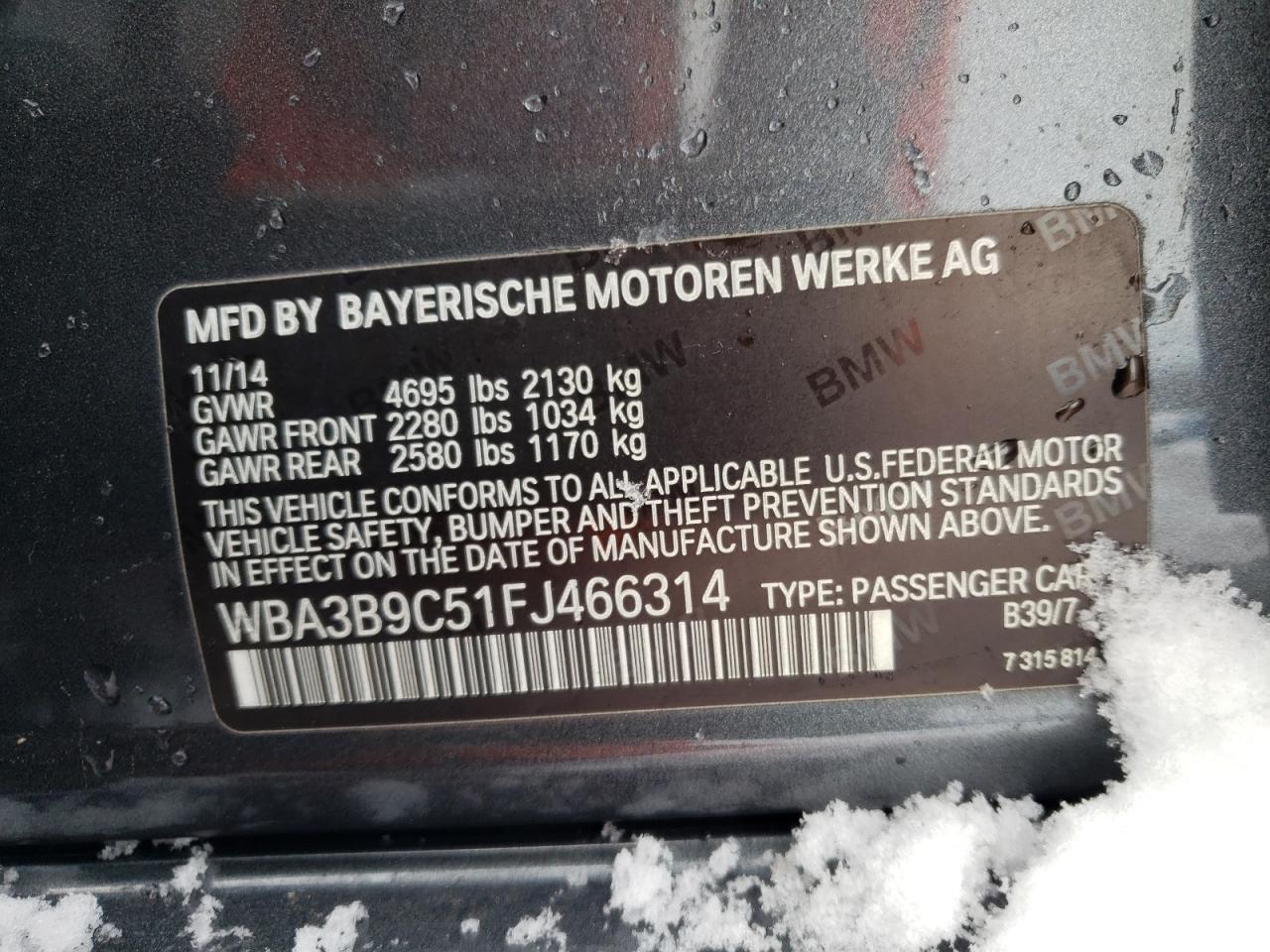 VIN WBA3B9C51FJ466314 2015 BMW 3 SERIES no.12