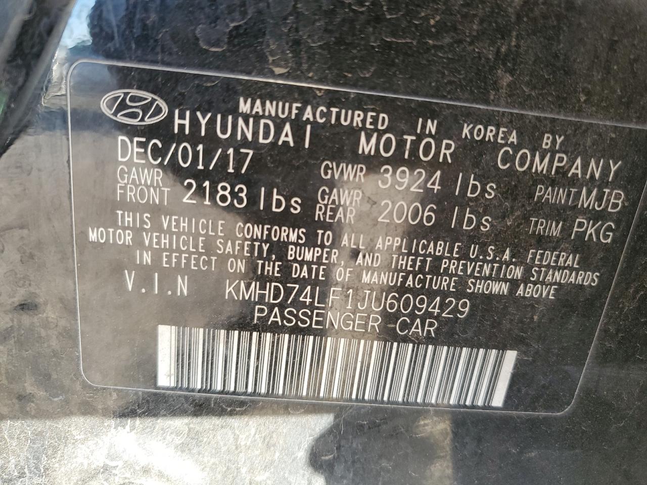 VIN KMHD74LF1JU609429 2018 HYUNDAI ELANTRA no.12