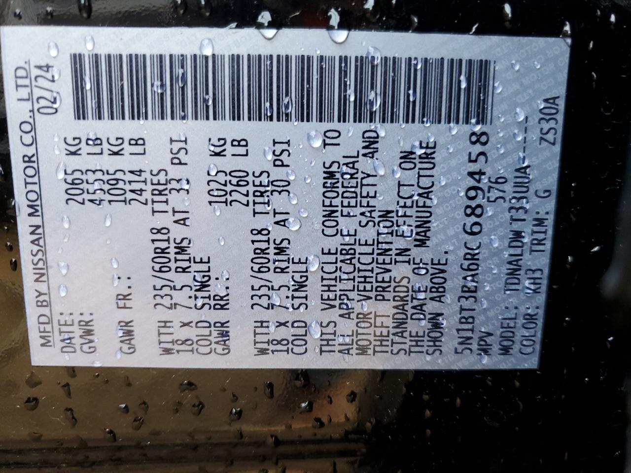 5N1BT3BA6RC689458 NISSAN ROGUE 2024