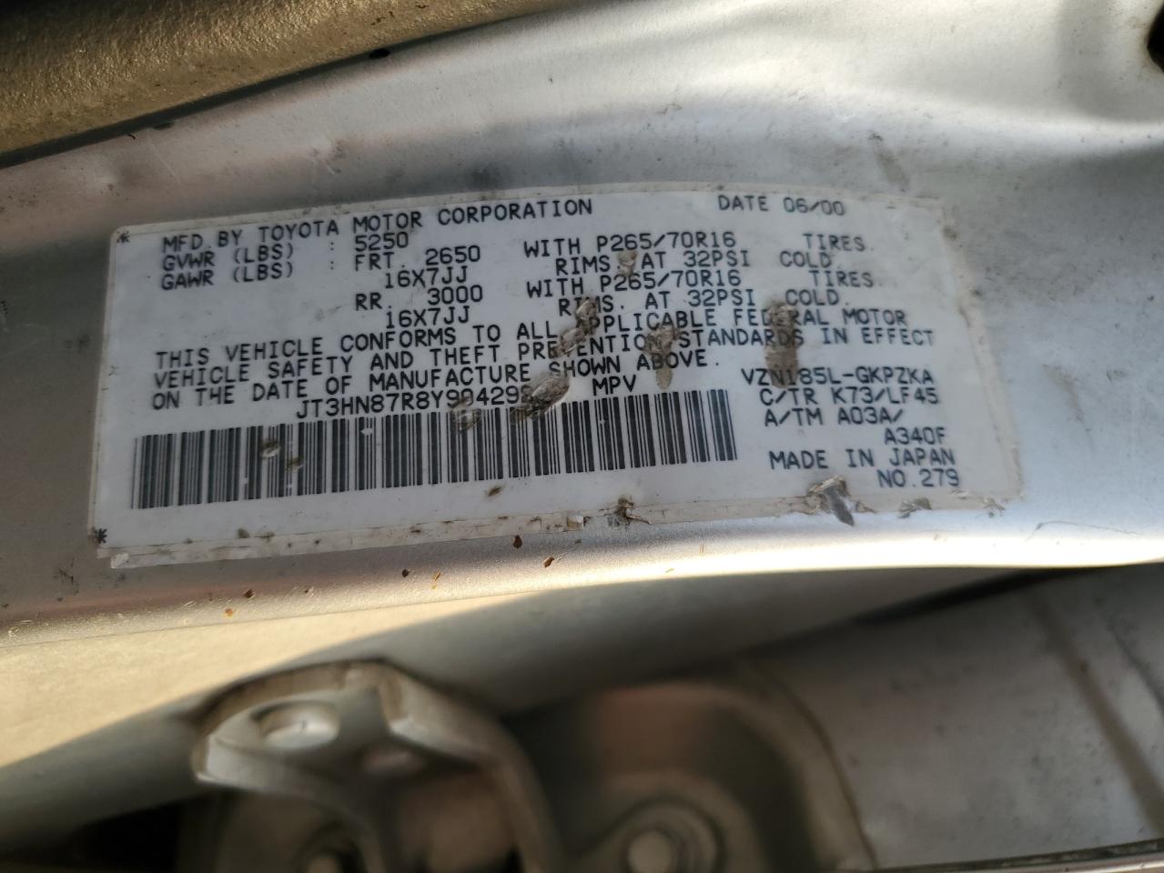 2000 Toyota 4Runner Limited VIN: JT3HN87R8Y9042982 Lot: 83915734