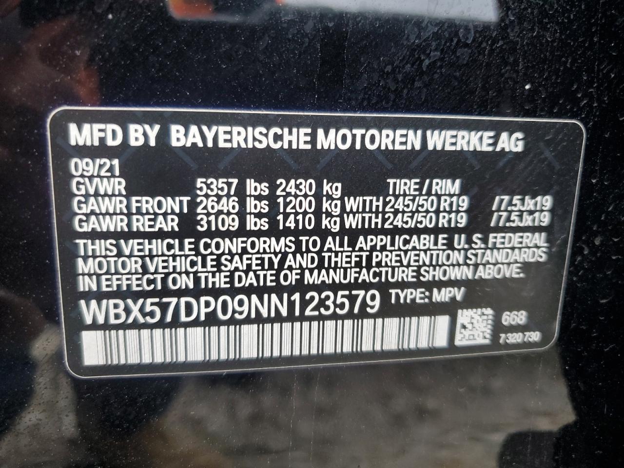 VIN WBX57DP09NN123579 2022 BMW X3 no.13