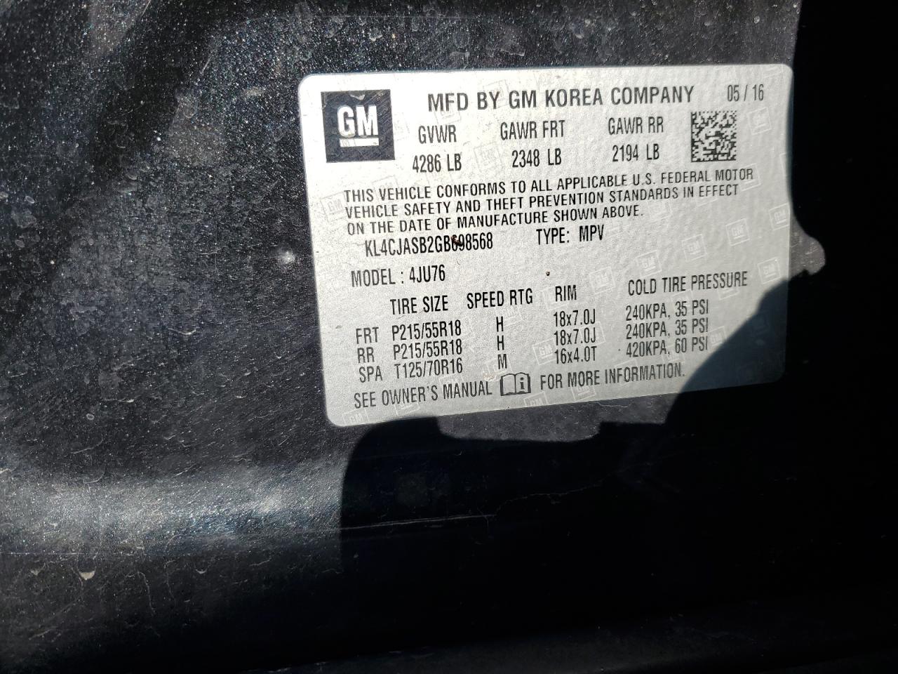 2016 Buick Encore VIN: KL4CJASB2GB698568 Lot: 85083624