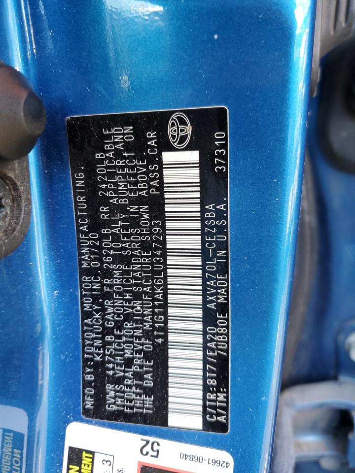 2020 Toyota Camry Se VIN: 4T1G11AK6LU347293 Lot: 83754254