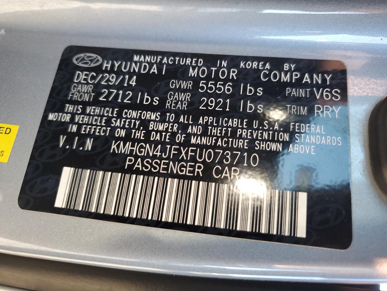 2015 Hyundai Genesis 5.0L VIN: KMHGN4JFXFU073710 Lot: 84260694