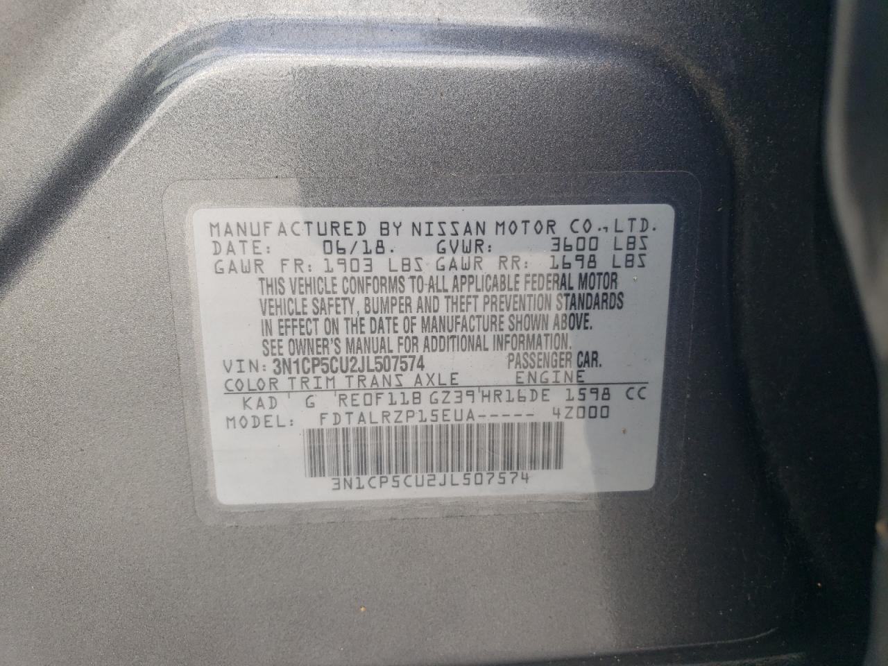 3N1CP5CU2JL507574 NISSAN KICKS 2018