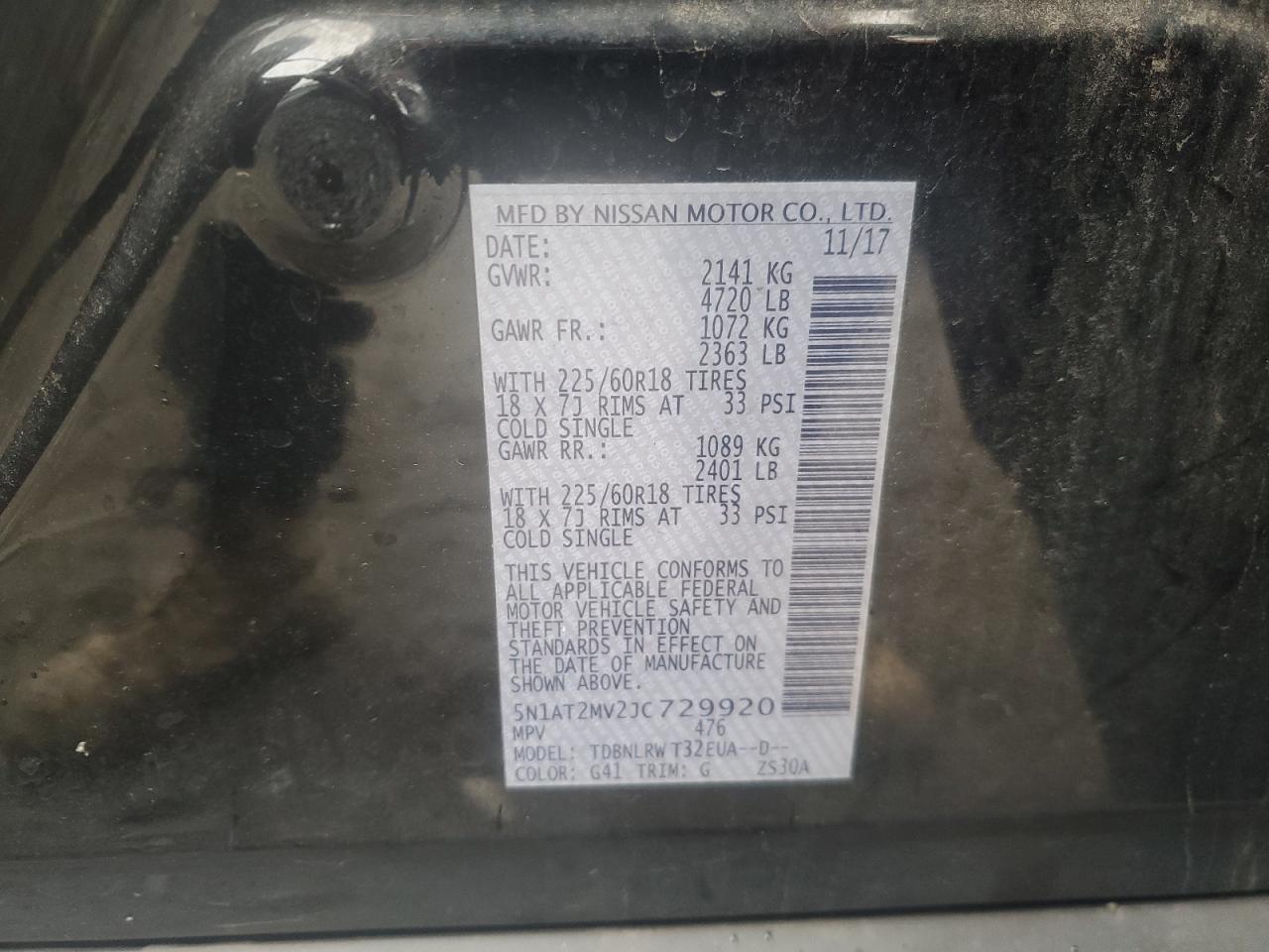 5N1AT2MV2JC729920 NISSAN ROGUE 2018