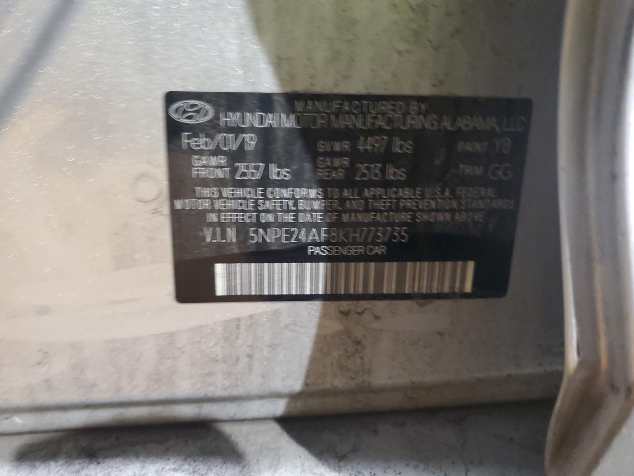 5NPE24AF8KH773735 HYUNDAI SONATA 2019