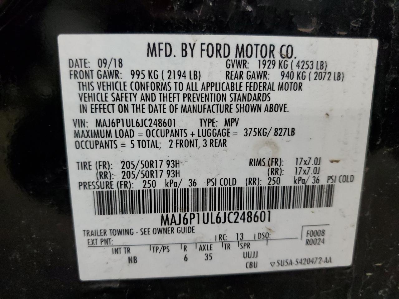 2018 Ford Ecosport Se VIN: MAJ6P1UL6JC248601 Lot: 84839794