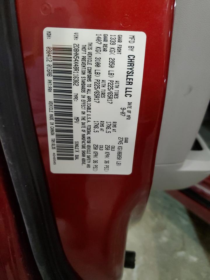 2008 Dodge Grand Caravan Sxt VIN: 2D8HN54X48R116362 Lot: 86359394