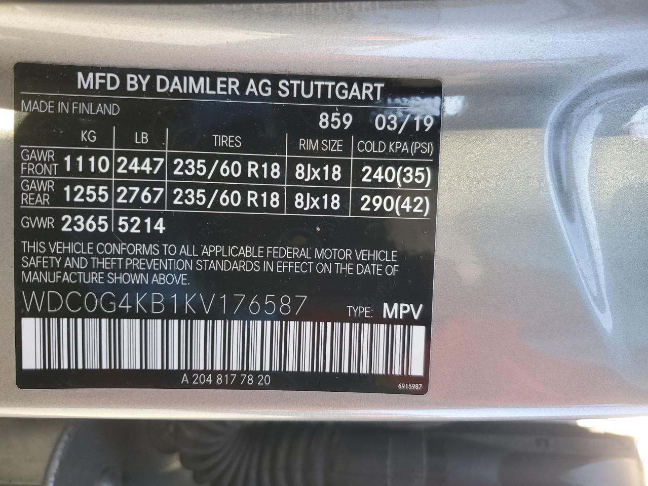 VIN WDC0G4KB1KV176587 2019 MERCEDES-BENZ GLC-CLASS no.13