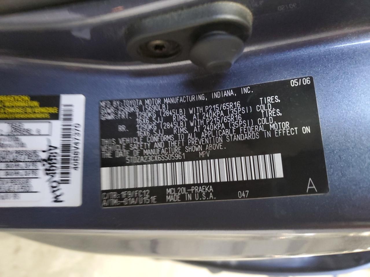 2006 Toyota Sienna Ce VIN: 5TDZA23CX6S505961 Lot: 85664894