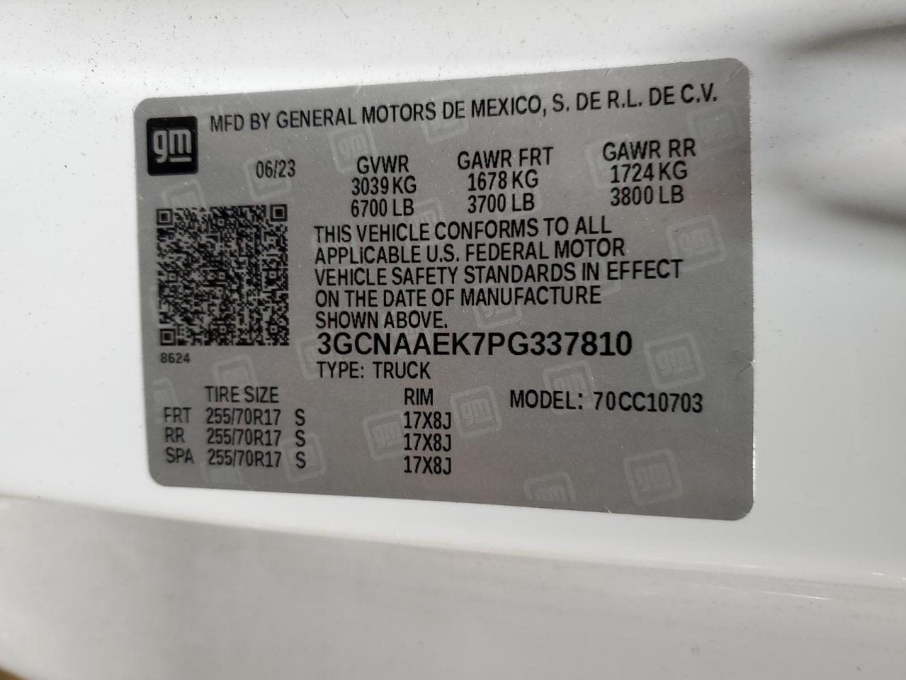 VIN 3GCNAAEK7PG337810 2023 CHEVROLET ALL Models no.13