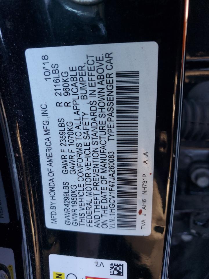 VIN 1HGCV1F47JA260083 2018 HONDA ACCORD no.12