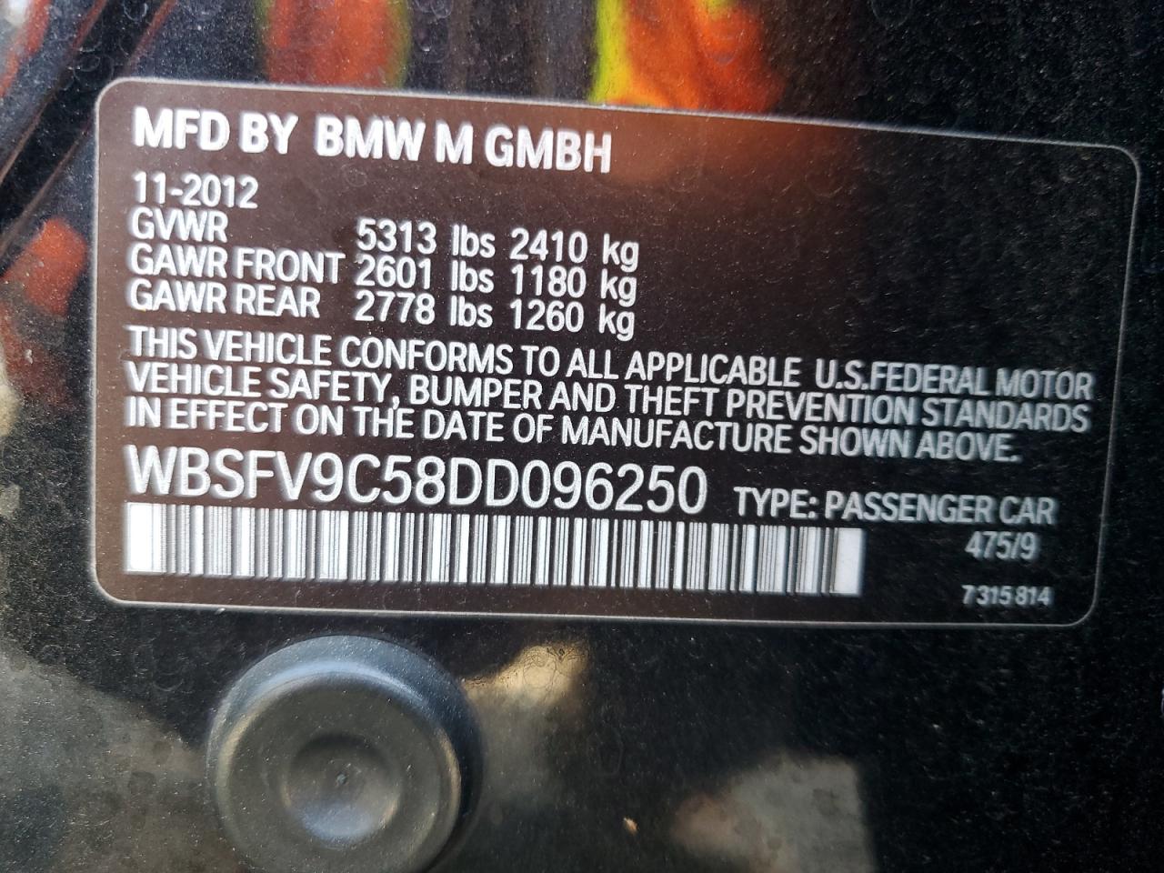 VIN WBSFV9C58DD096250 2013 BMW M5 no.12