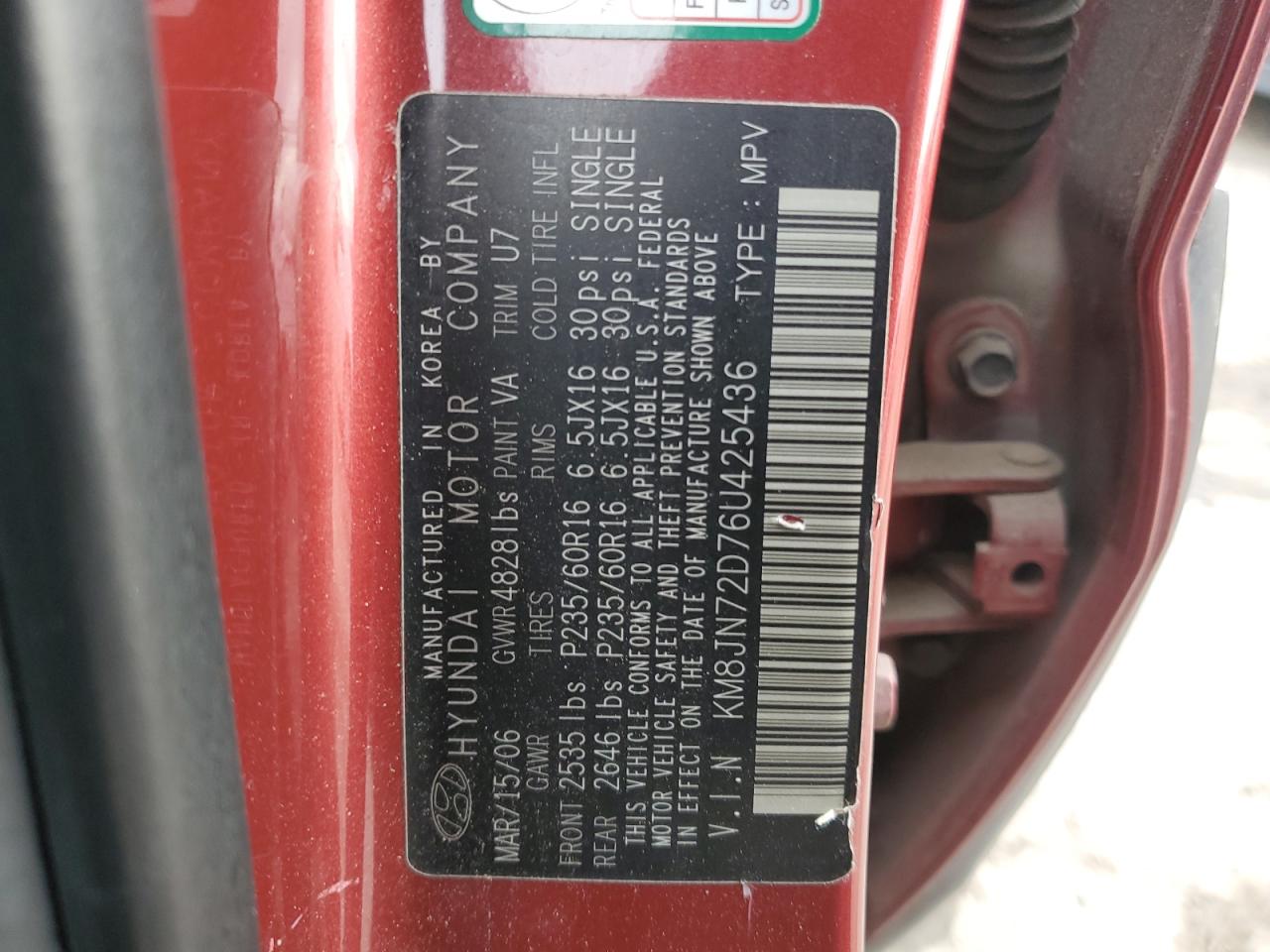 2006 Hyundai Tucson Gls VIN: KM8JN72D76U425436 Lot: 85708794