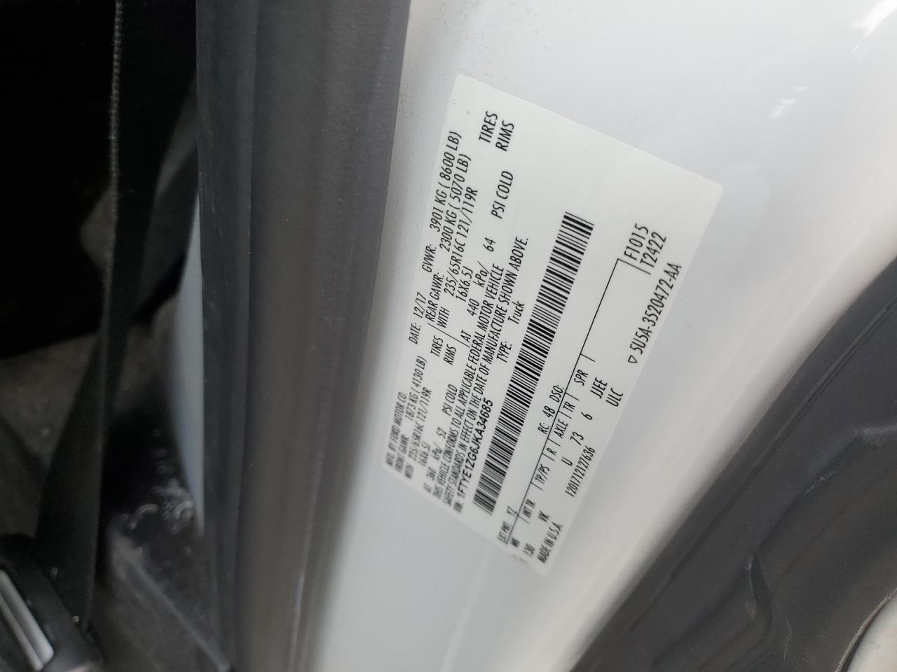 2018 Ford Transit T-150 VIN: 1FTYE1ZG6JKA34685 Lot: 82662844