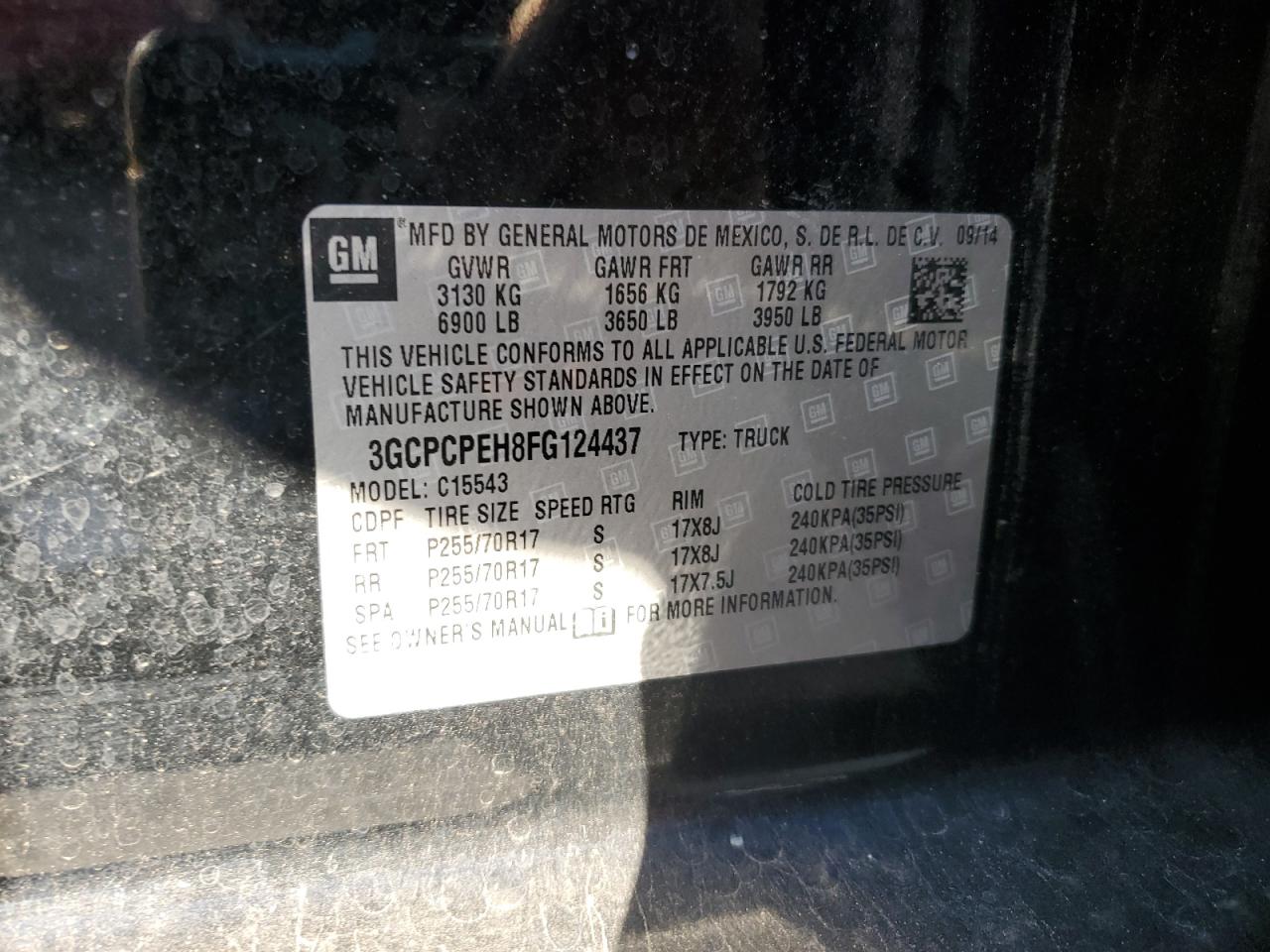 VIN 3GCPCPEH8FG124437 2015 CHEVROLET ALL Models no.12