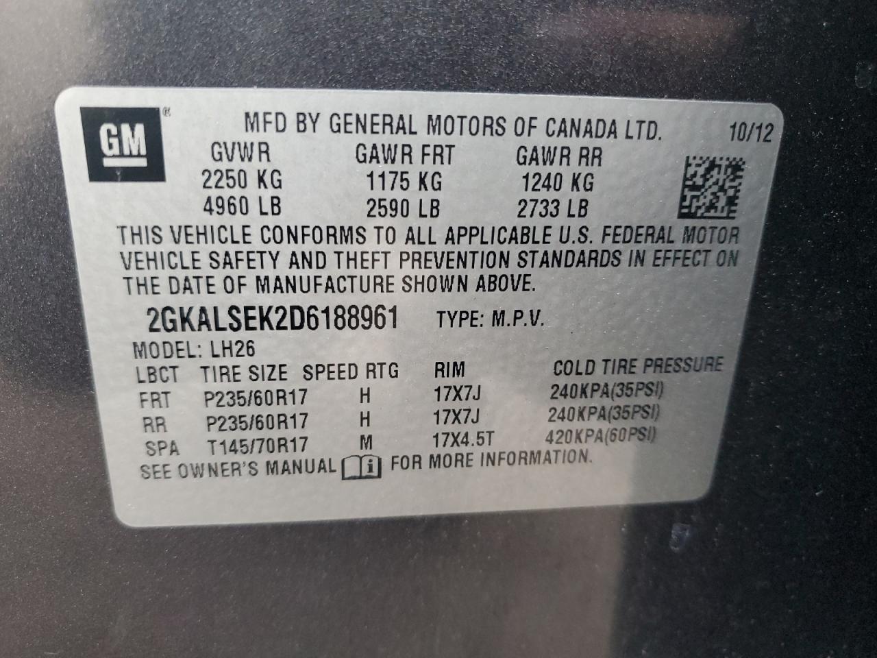 VIN 2GKALSEK2D6188961 2013 GMC TERRAIN no.13