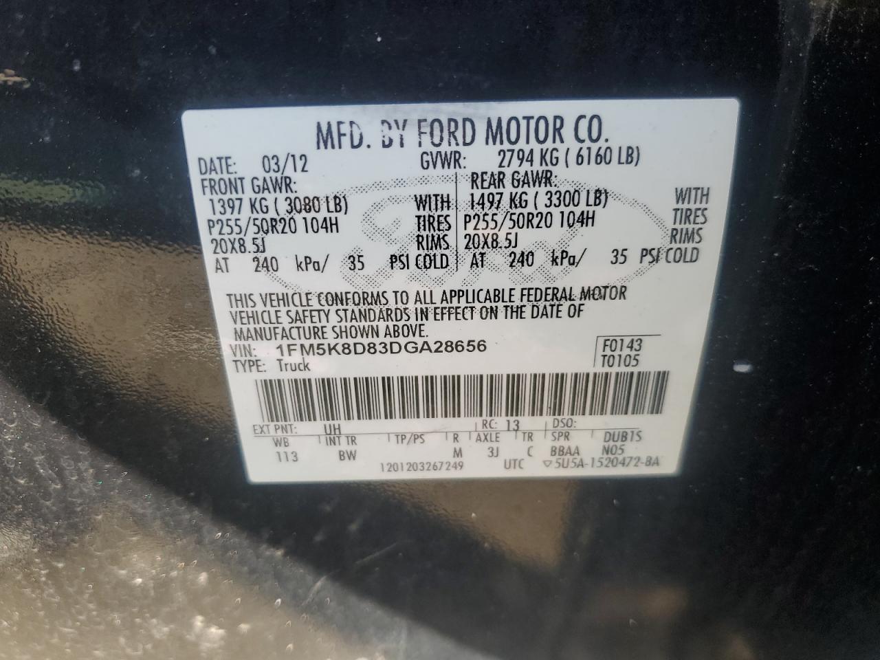 VIN 1FM5K8D83DGA28656 2013 FORD EXPLORER no.13