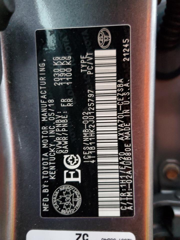 4T1B11HK2JU125797 TOYOTA CAMRY 2018