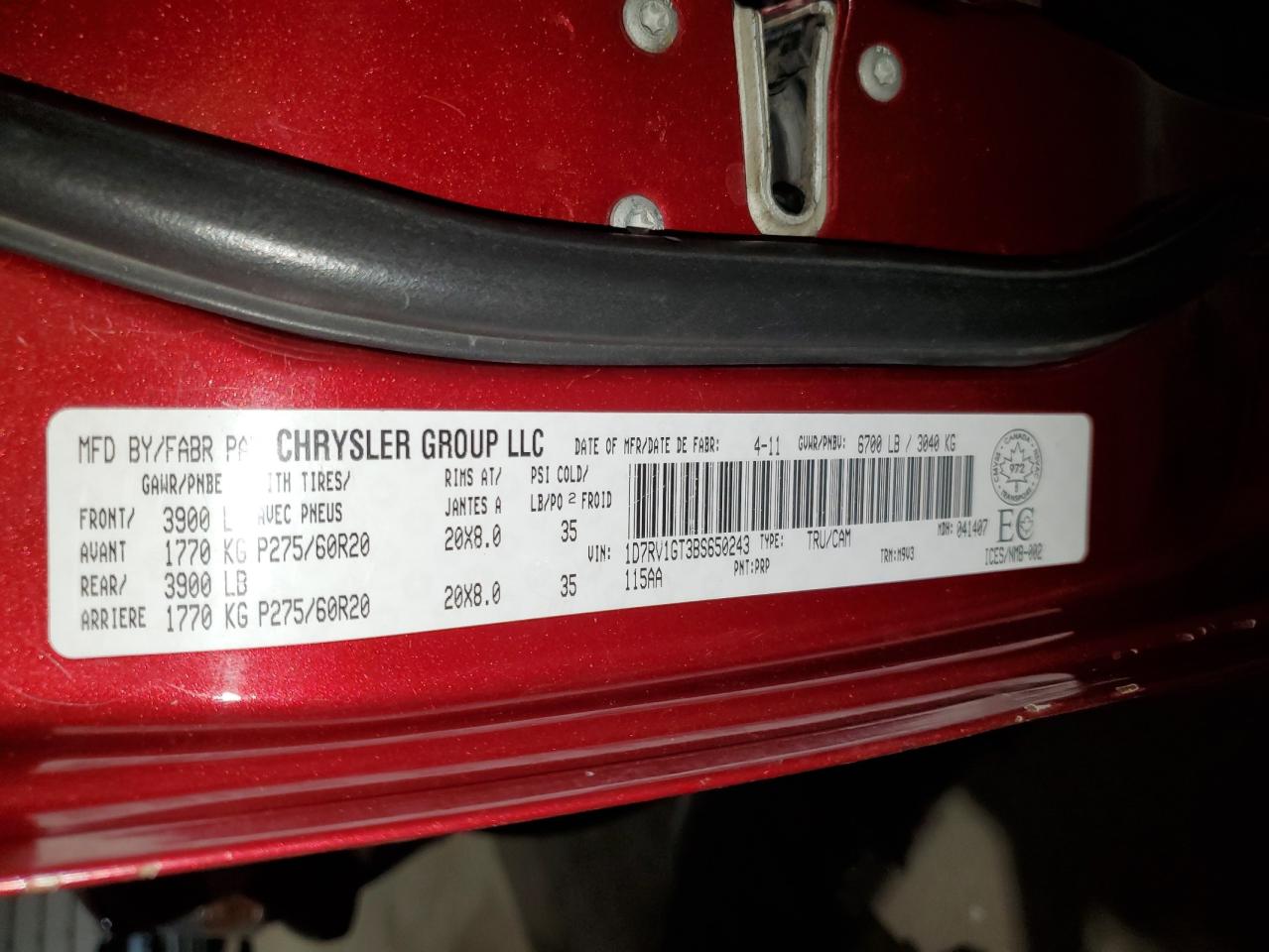 2011 Dodge Ram 1500 VIN: 1D7RV1GT3BS650243 Lot: 85315924