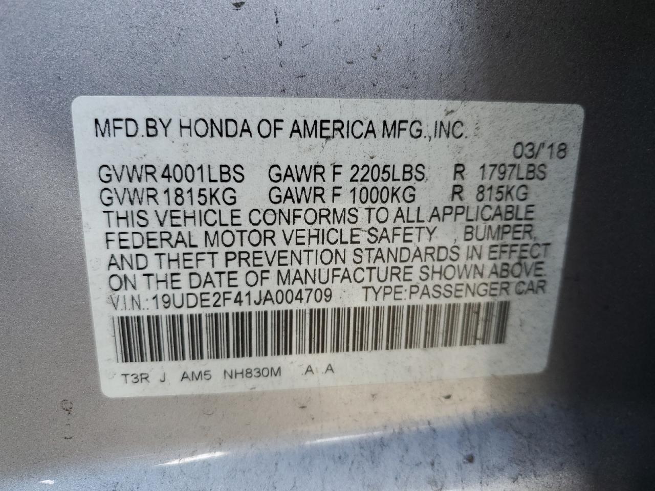 VIN 19UDE2F41JA004709 2018 ACURA ILX no.13