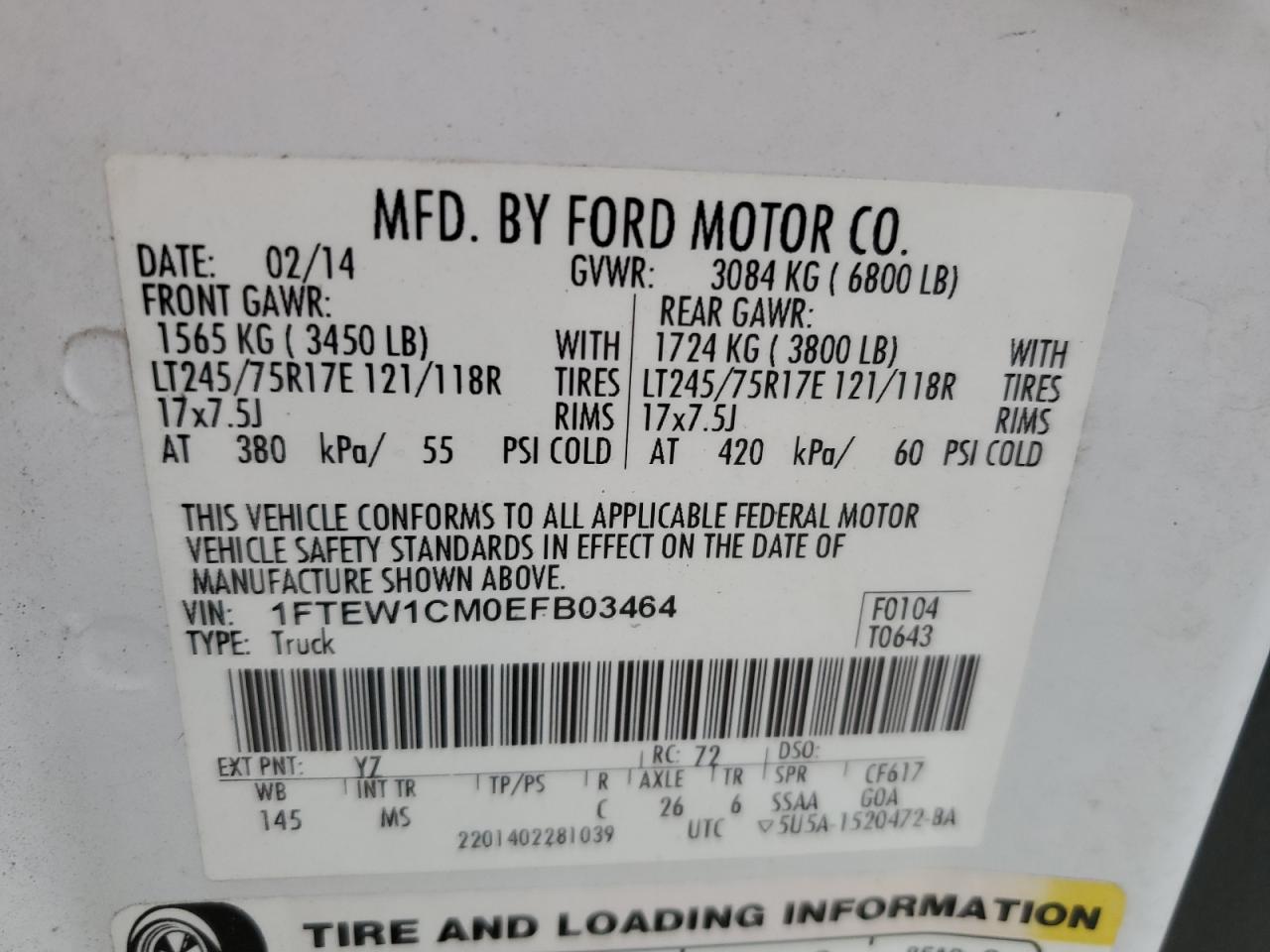 VIN 1FTEW1CM0EFB03464 2014 FORD F-150 no.12