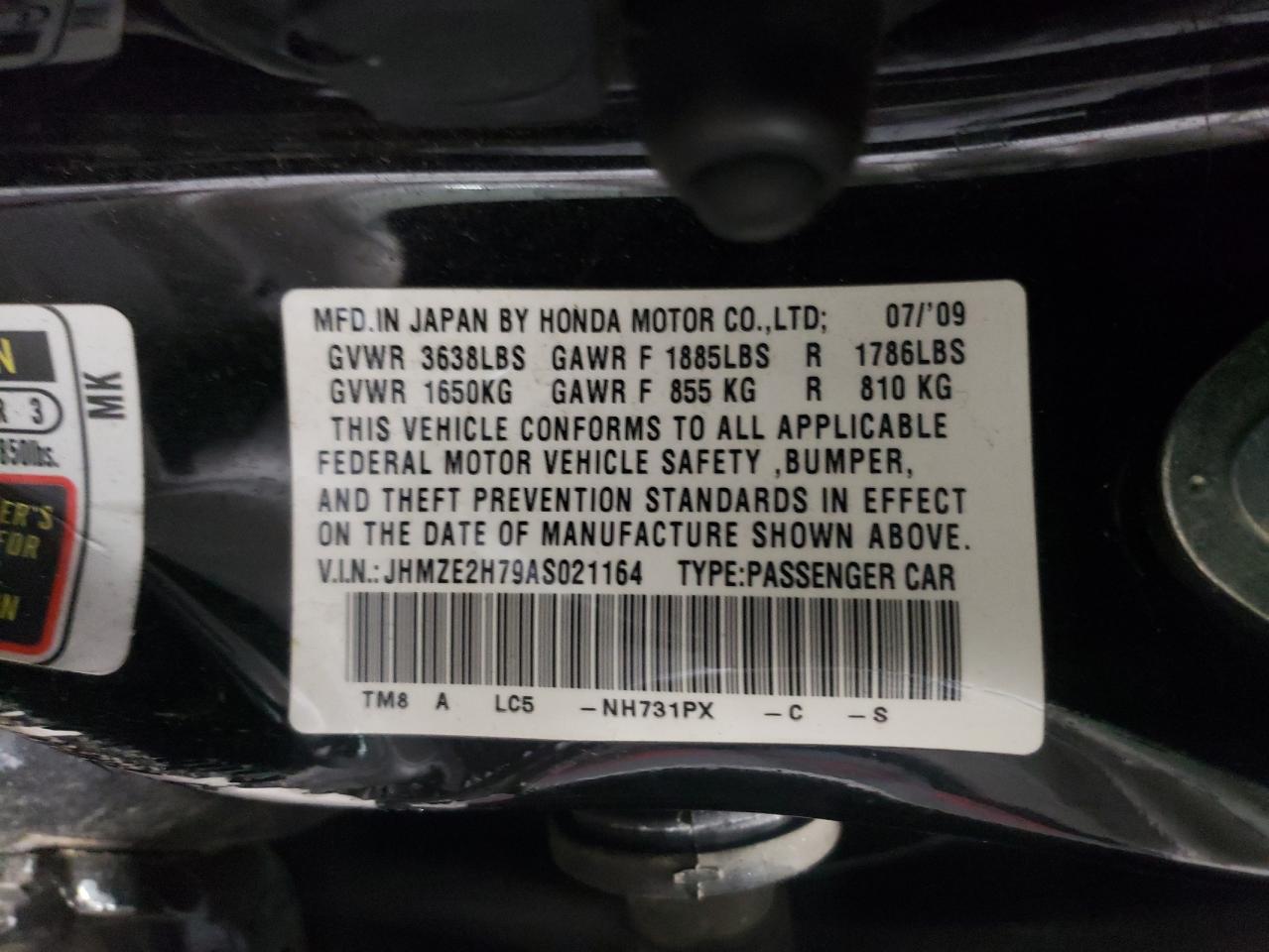 2010 Honda Insight Ex VIN: JHMZE2H79AS021164 Lot: 83901724