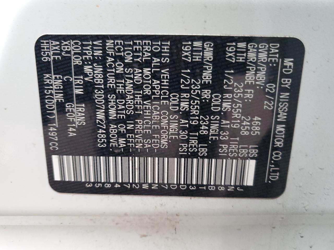 JN8BT3DD7NW274853 NISSAN ROGUE 2022