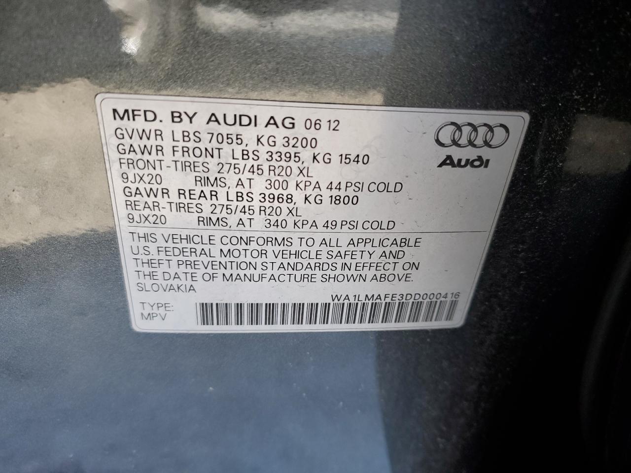 VIN WA1LMAFE3DD000416 2013 AUDI Q7 no.13