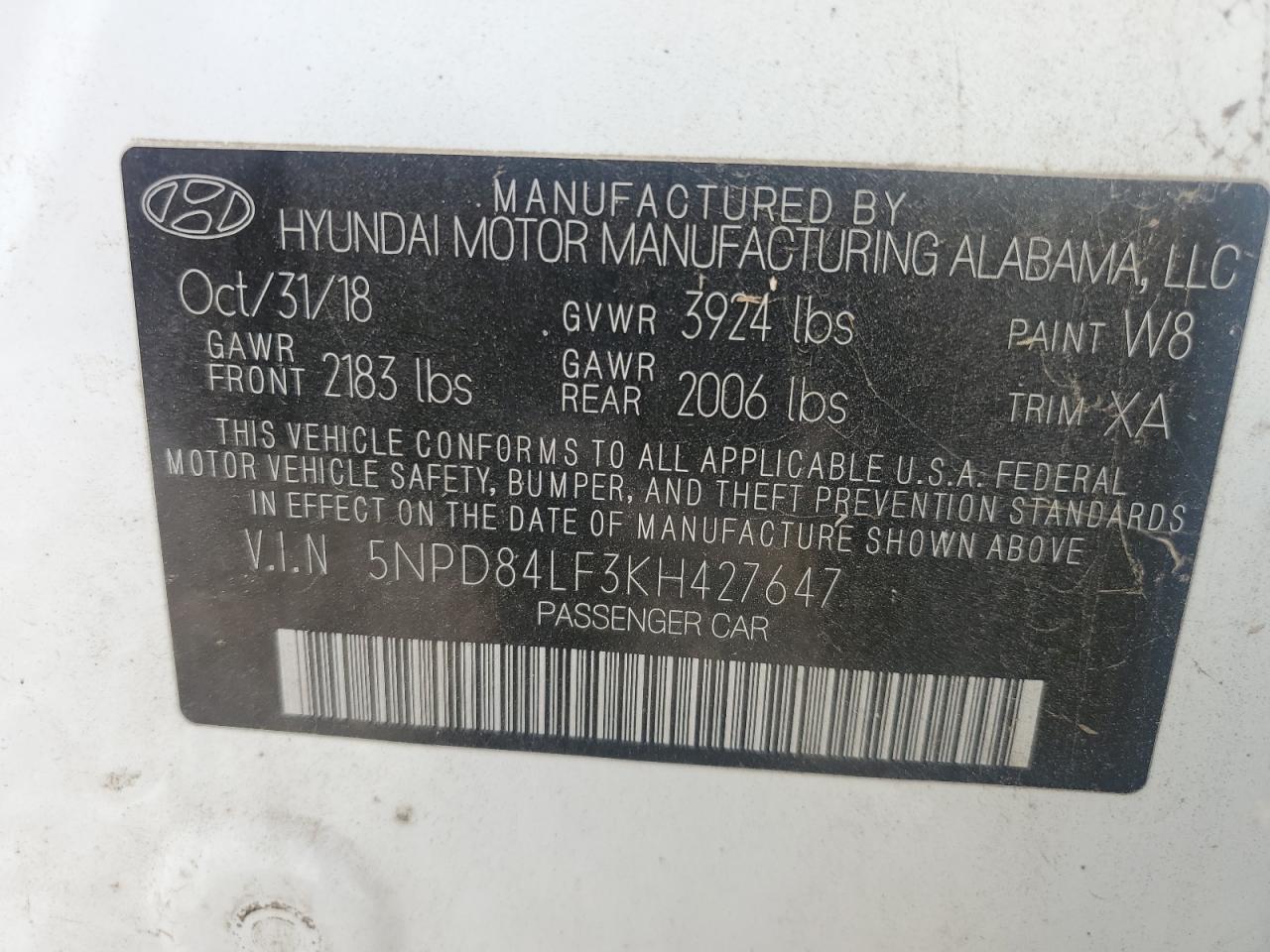 VIN 5NPD84LF3KH427647 2019 HYUNDAI ELANTRA no.13