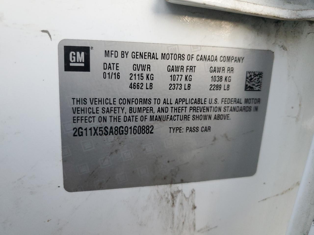 2G11X5SA8G9160882 CHEVROLET IMPALA 2016