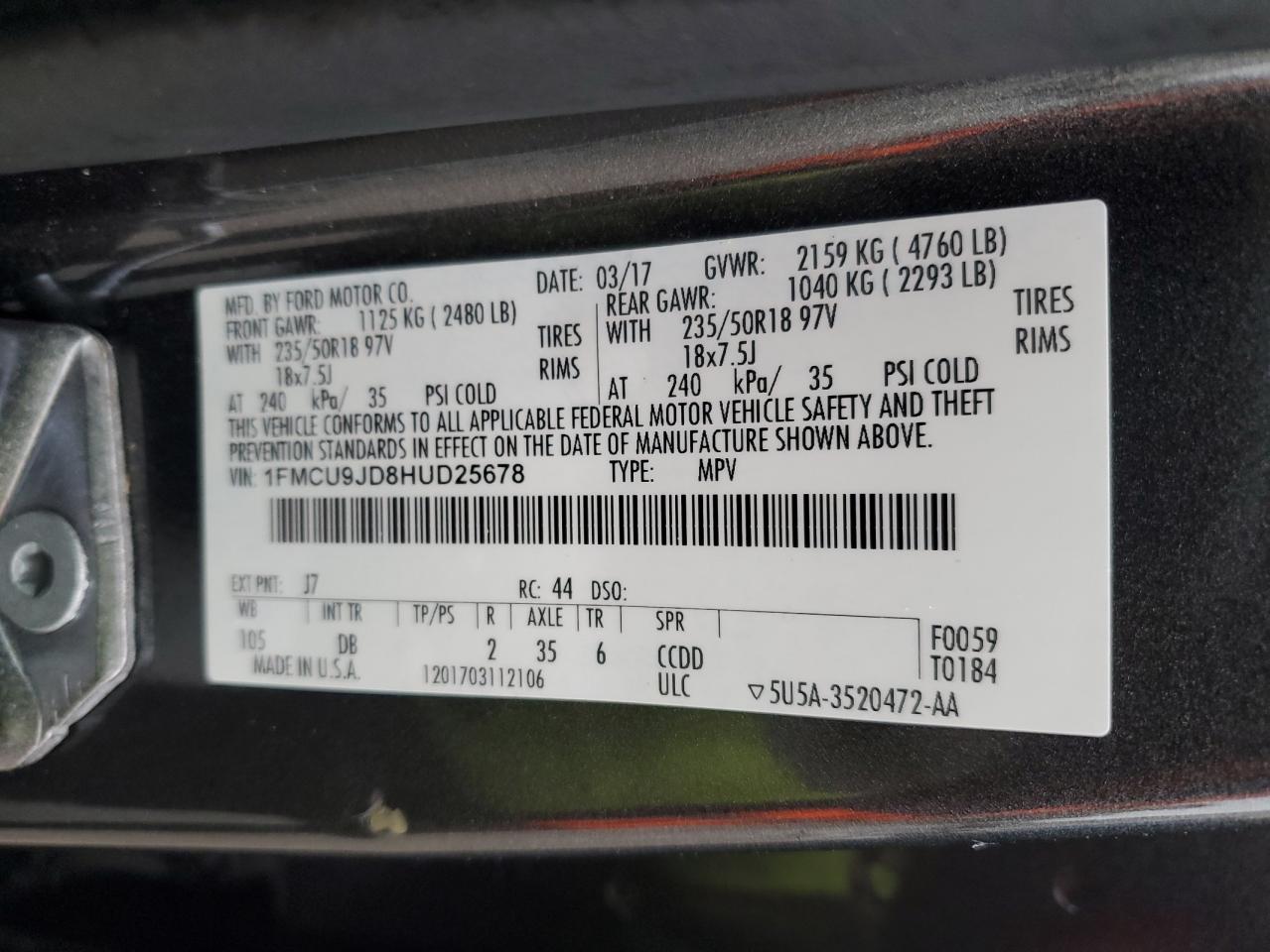 VIN 1FMCU9JD8HUD25678 2017 FORD ESCAPE no.13