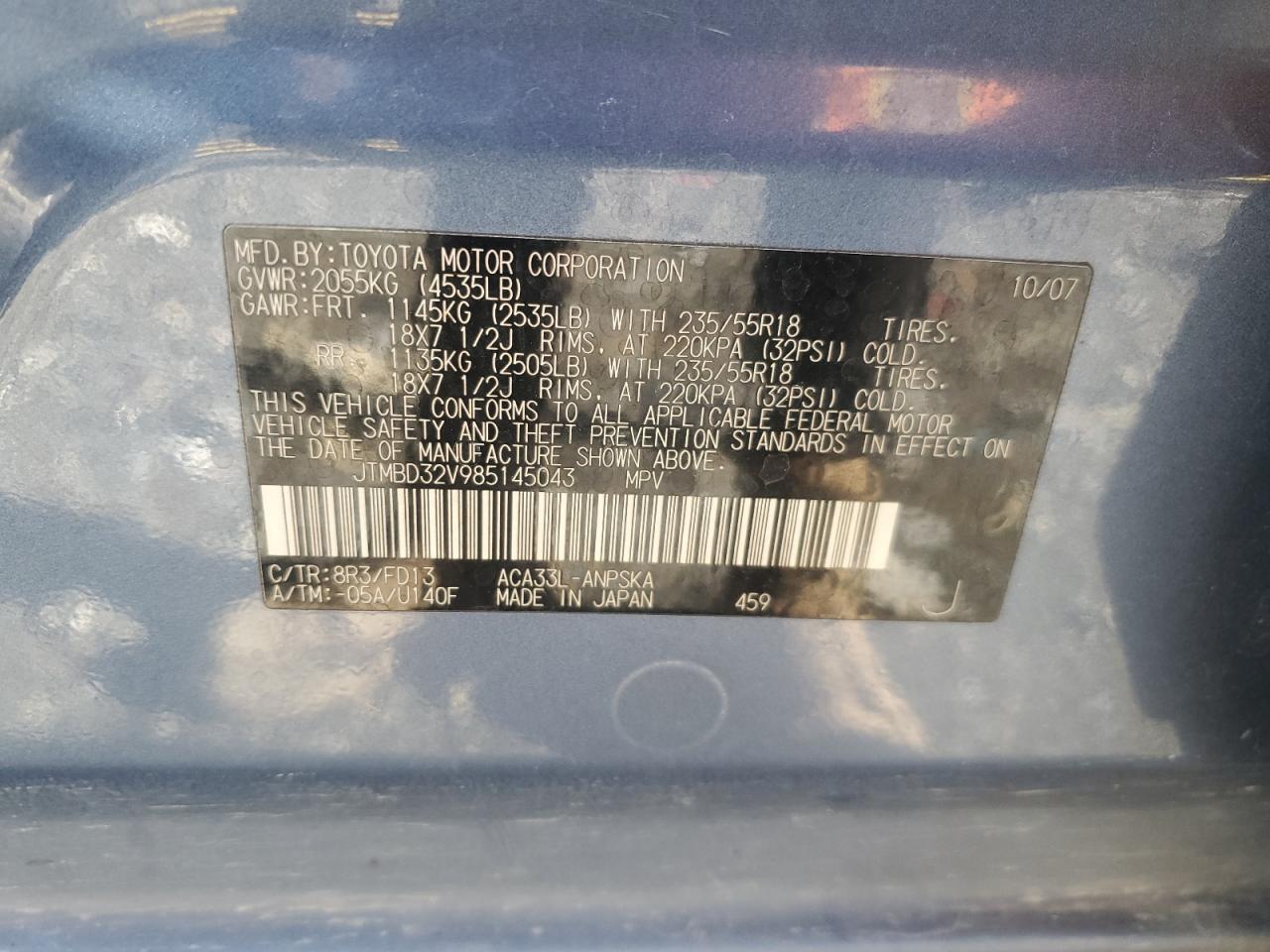 2008 Toyota Rav4 Sport VIN: JTMBD32V985145043 Lot: 86989374