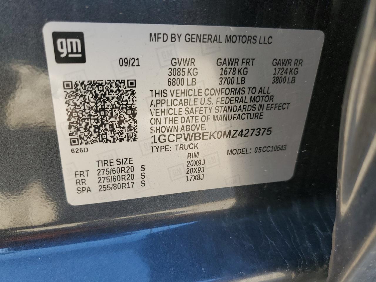 VIN 1GCPWBEK0MZ427375 2021 CHEVROLET ALL Models no.12